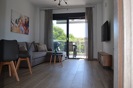 Living room of Black Pearl house in Kalamitsi Halkidiki