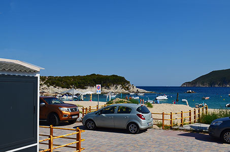 Coast road & sandy beach in Kalamitsi Halkidiki